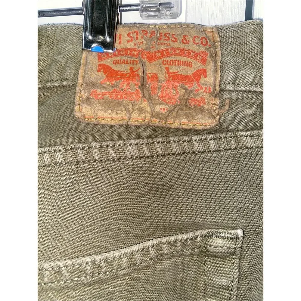 Levi's 501 Original Fit Jeans Mens Size 38x32 Olive Green Button Fly Denim